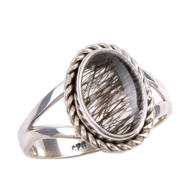 Natural Black Rutile Gemstone 925 Solid Sterling Silver Jewelry Ring Size 7 r0l93