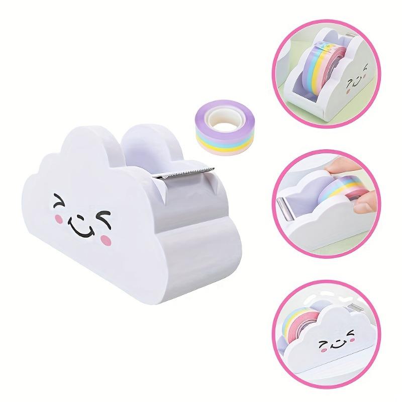 1Pc Cloud Tape Dispenser, Desktop Tape Dispenser, Office Desktop Tape Dispenser Cutter, with Rainbow Tape Roll, for Home Office, School Supplies