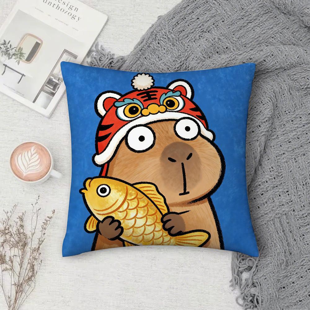 Cartoon Cute C-Capybara Pillow Case Square Double-Sided Printing Sofa Cushion Cover Pillowcase Bedroom Bedside