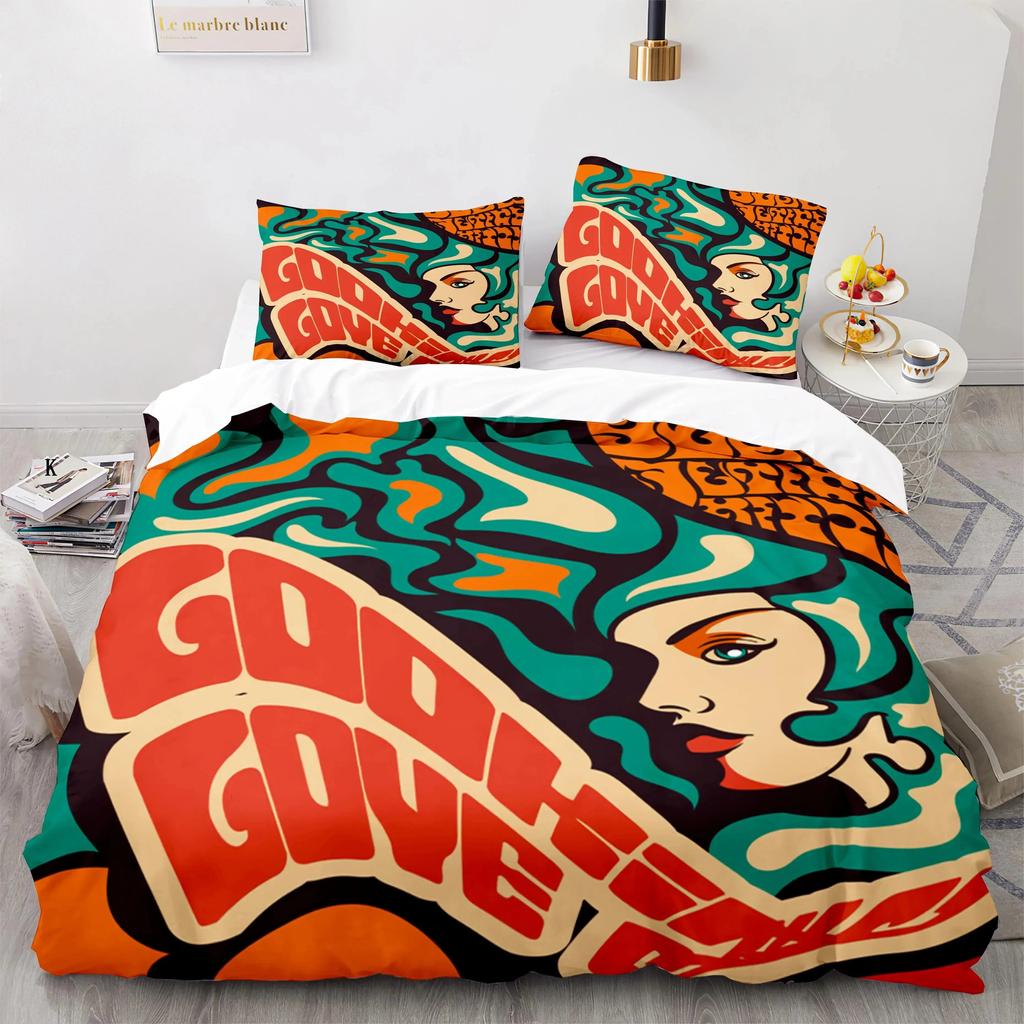 Retro Abstract King Queen Duvet Cover Colorful Vintage Bedding Set for Teens Adult Modern Art 3D Polyester Quilt Cover