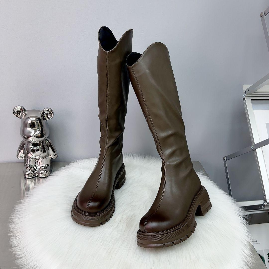 

Women s Square Heel Knee High Boots, Fashionable Zipper Boots, Versatile Boots 39 коричневий