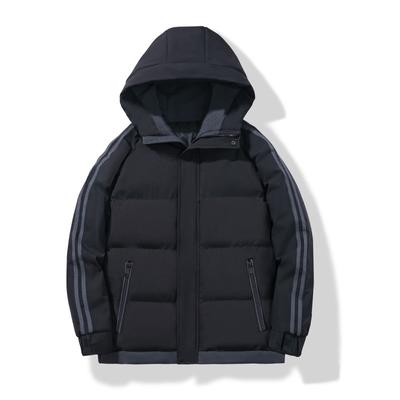 Thickened Men's Cotton Jacket with Added Fleece, Men's Two Bar Cotton Jacket, Men's Coat, Hooded Cotton Jacket