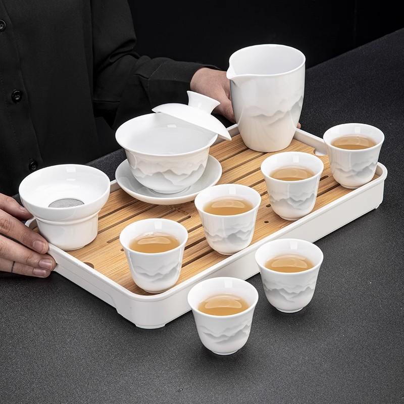 Ceramic Gongfu Tea Set Yuxi White Porcelain Tea Pot Cover Bowl And Tea Cups Set for Home Office Tea Brewing