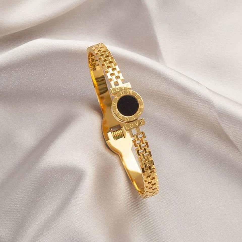 ZAKOL Fashion Roman Digital Stainless Steel Bracelet Bangles for Women Men Gold Color Watch Strap Bangle Party Zircon Gift