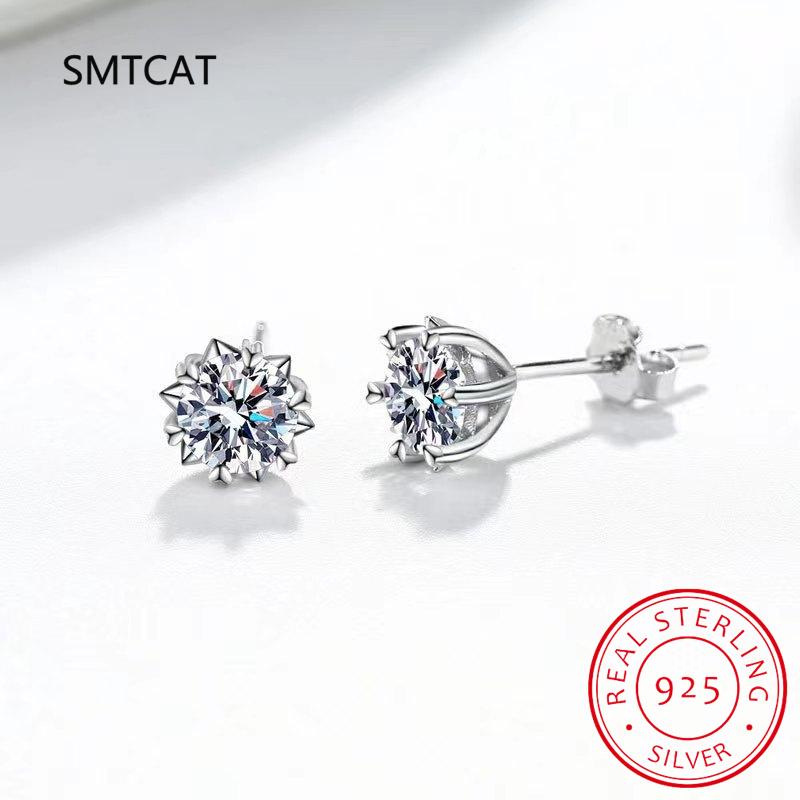 Moissanite Stud Earrings 5MM White Gold Plated 925 Silver D VVS1 Lab Diamond Snowflake Ear Studs For Women