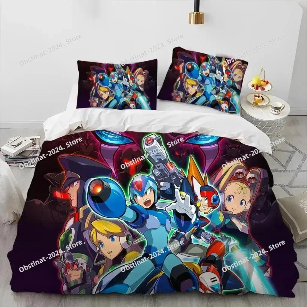 3D Rockman Megaman Game Cartoon Bedding Set Duvet Cover Full Queen King Size Pillowcase Bed Print Aldult Kid Bedroom Single Twin