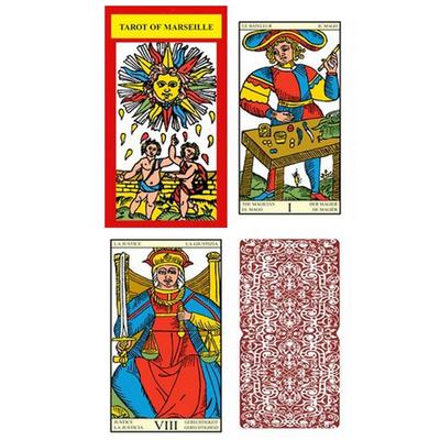 [A0948] - Creative Tarot 'Tarot De Marseille' Red Multicolored - 12x7x3 Cm