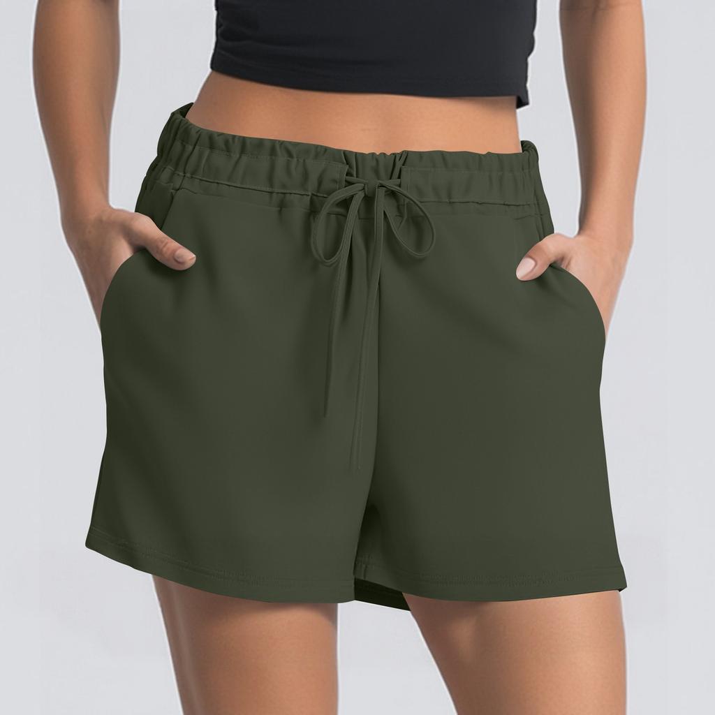 Damen Sommer Kordelzug Sportshorts Hohe Taille Lässige Shorts mit Taschen