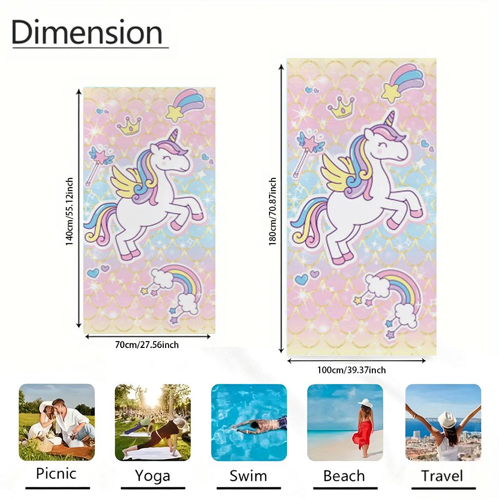 1Pc Rainbow Cartoon Unicorn Beach Towel Large Towel Super Absorbent Suitable For Beach Vacation Pool Summer Gift For Friends