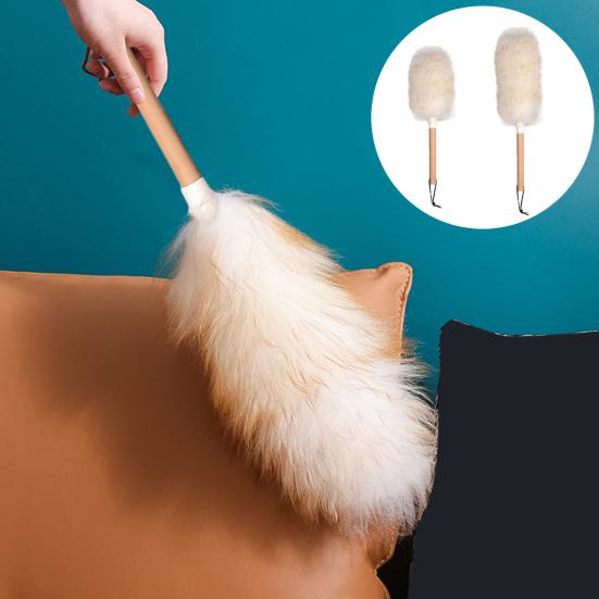 Lambswool Feather Duster with Wooden Handle Hanging Rope Washable Reusable Small Hand Duster for Cleaning Wall Plant Desk