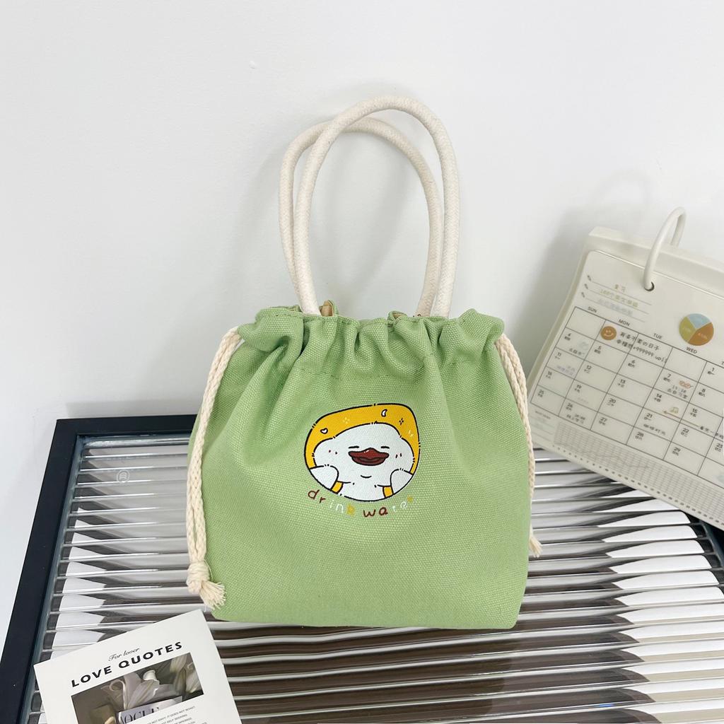 Drawstring Canvas Bucket Bag for Women, Small Corduroy Tote Pouch, Portable Makeup Bag, Snack Purse, Daily Handheld Bag CLE