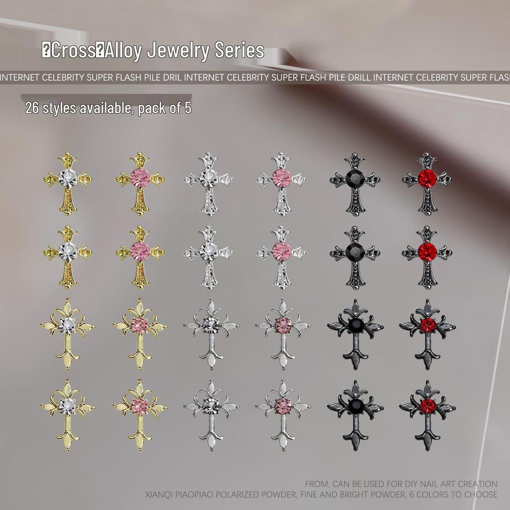 Rhinestone Metal Cross Nail Charms - Retro Chrome Alloy Nail Accessories