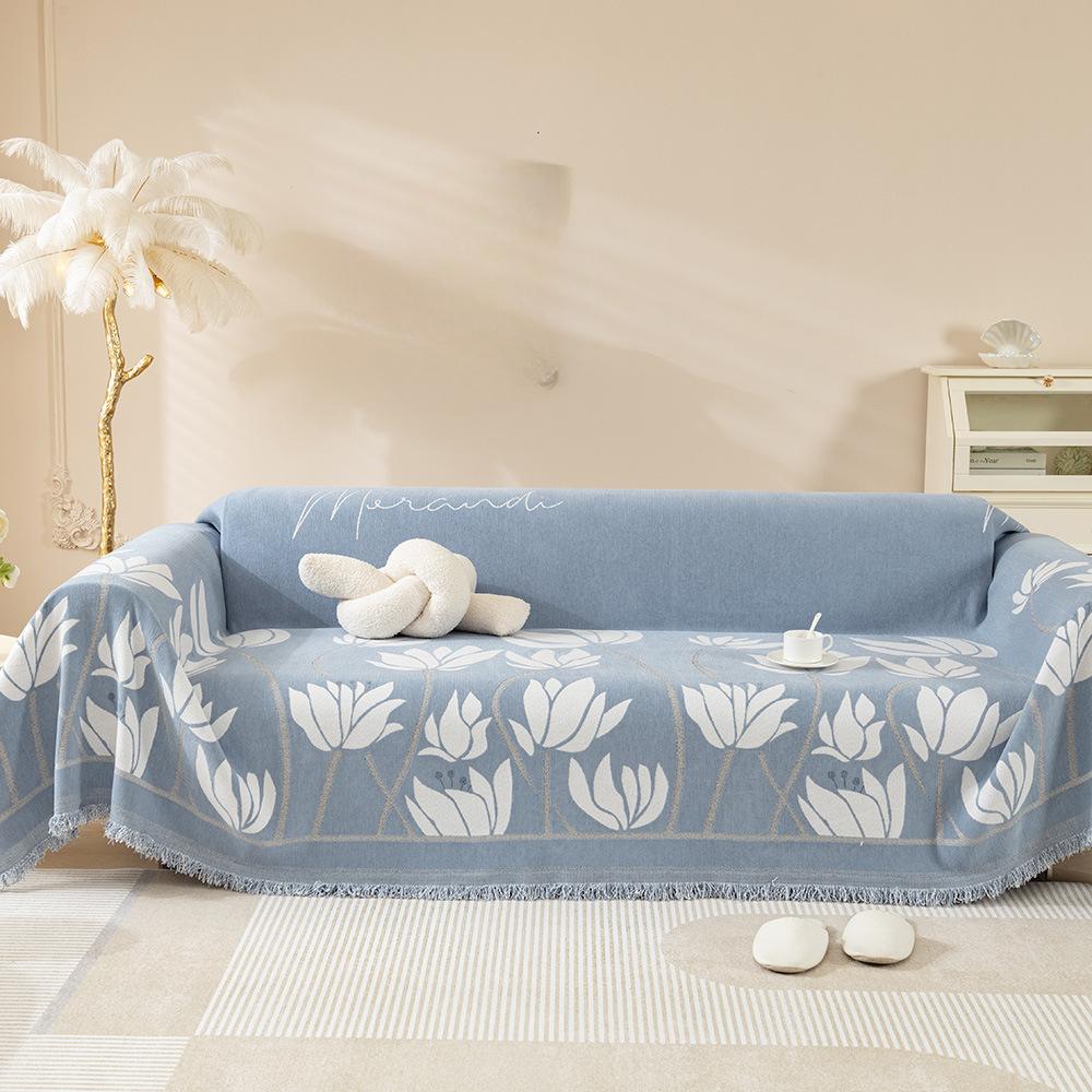 Sofa Cover Towel Ins Style Nordic Sofa Blanket Cover Towel All-Inclusive Lotus Double-Sided Sofa Cover Four Seasons Universal