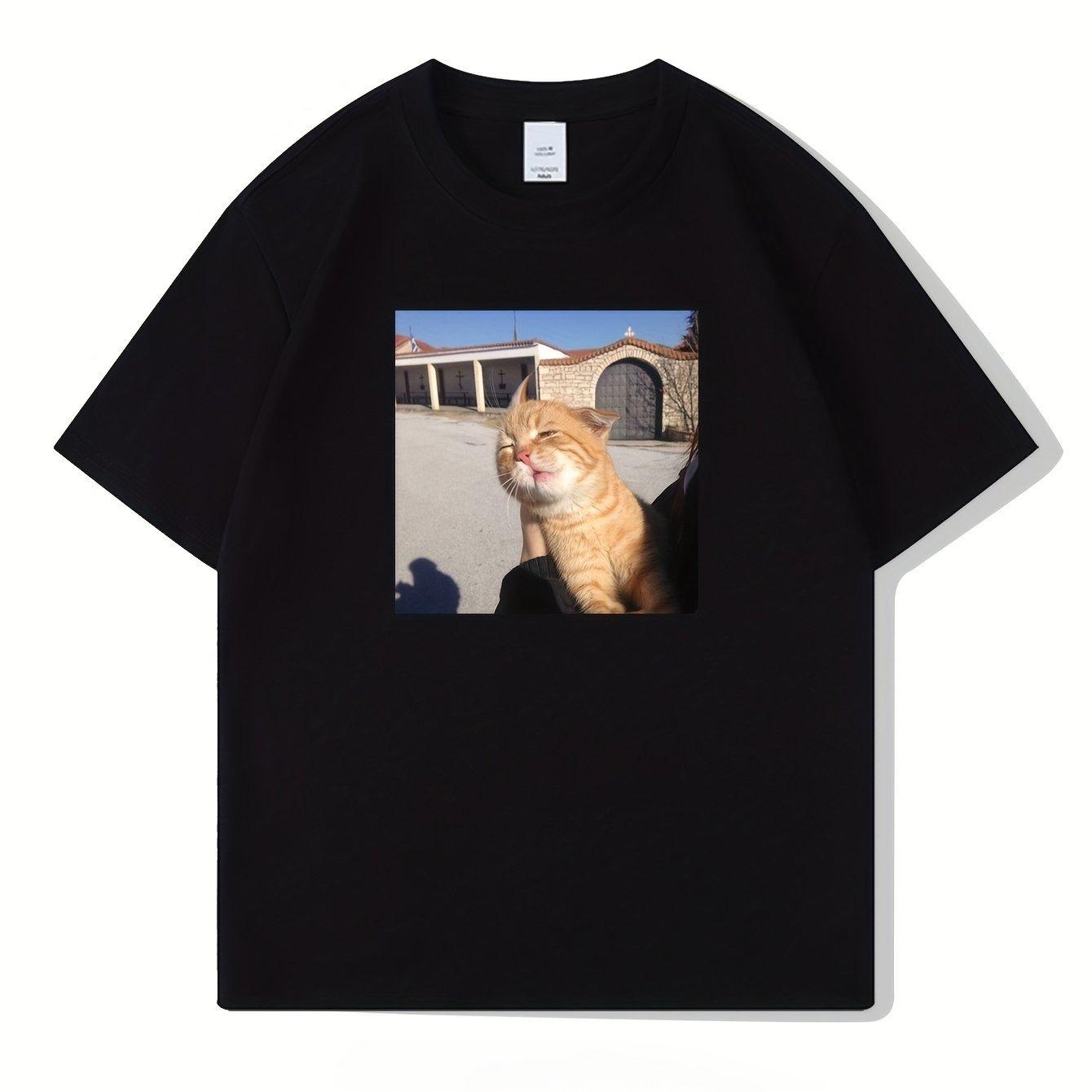 

WhimsyCat wmenMen Casual Crew Neck T-Shirt Short Sleeve Tee with Cat Print Summer Fashion Top with Slight Stretch - Men s Su... S разноцветный