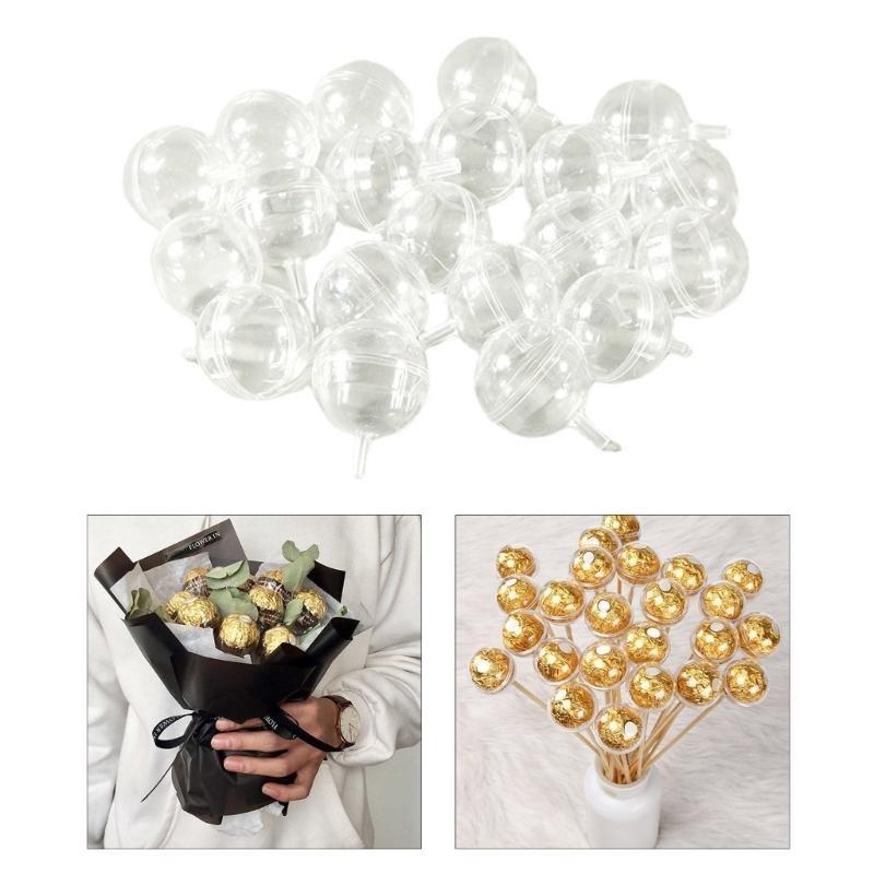 652F 20Pcs Clear Chocolate Bouquet Holder Round Candy Holder Plastic Chocolate Box for Wedding Valentines Birthday