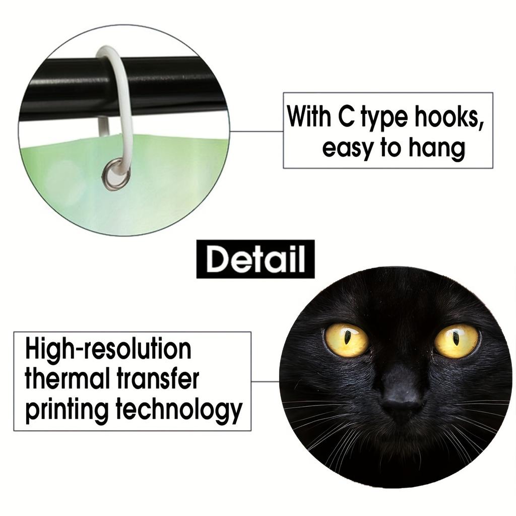 1/4 יחידות סט וילון מקלחת עמיד למים יוקרתי חתול שחור סט אמבטיה דקורטיבי שטיחון מונע החלקה כיסוי לאסלה שטיחון אמבטיה ו-12 ווים