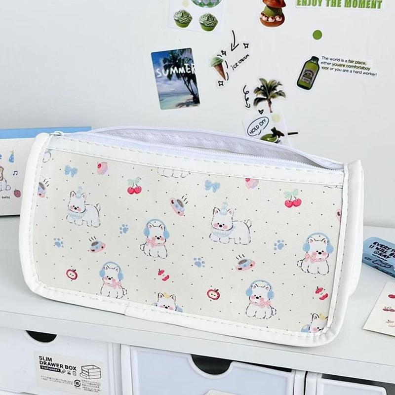 1/2 Pcs Cute West Highland Dog Transparent Pencil Case Large Capacity Portable Girl'S Makeup Bag Student Stationery Pen Bag Gift