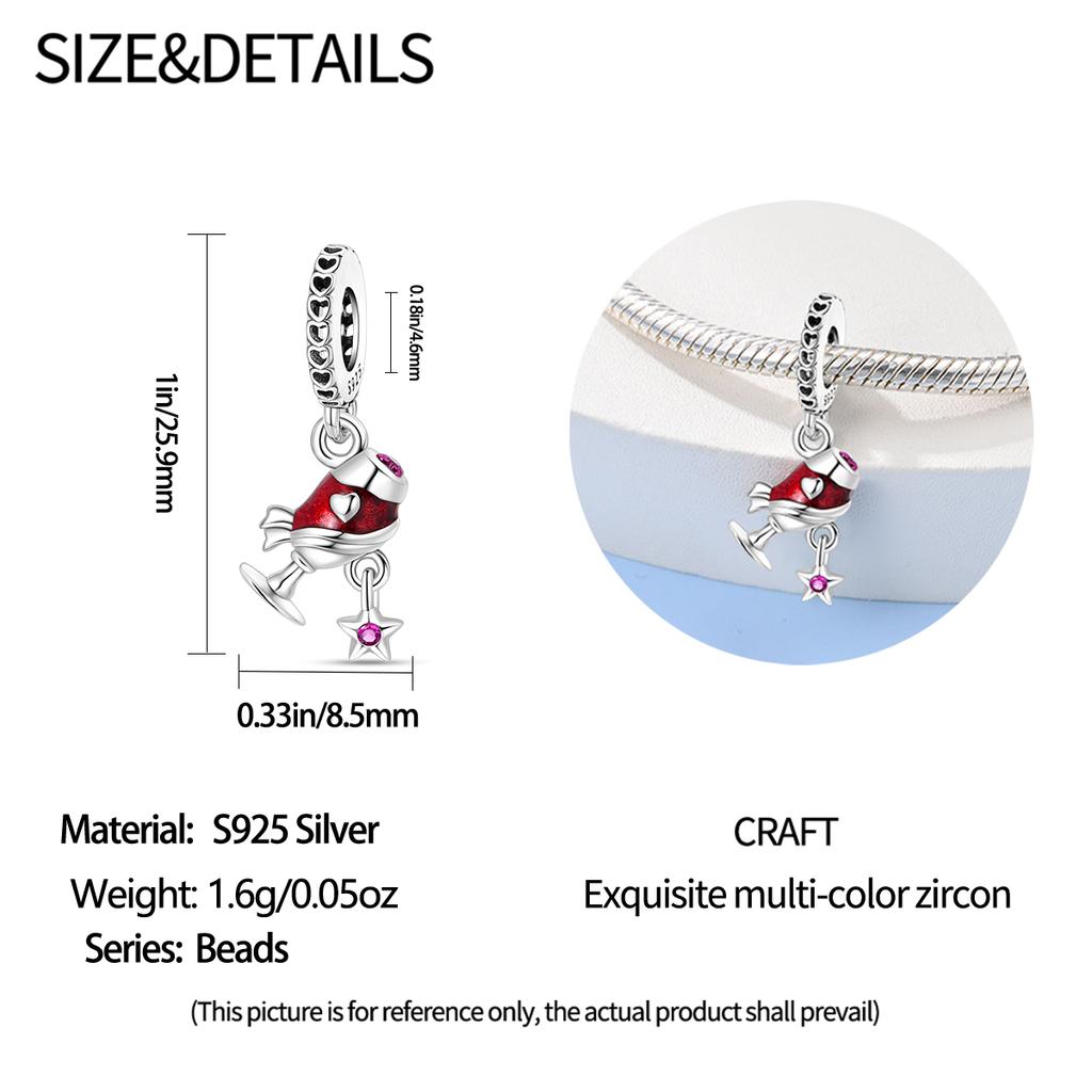 Copper Charms Original Wine Glass Beads Fit Bracelet Jewelry Diy Lady'S Gift Accessory