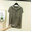 Taglie comode dalla L alla 6XL T-shirt con cappuccio in modal da donna estiva con tasca Magliette casual a maniche corte Fashion Tee Top camicia basic da abbinare a tutto