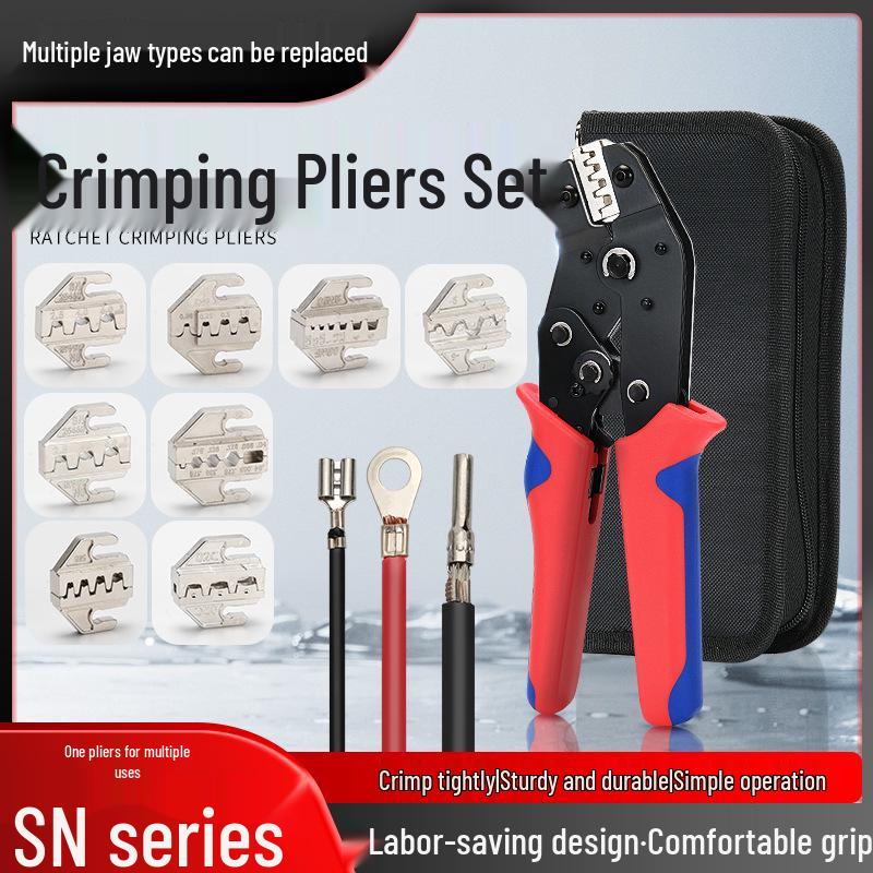 Spring Insert Ratchet Crimping Pliers SN-58B - Cold Press & Insulated Terminal, Multi-Jaw Bare Terminal Crimp Pliers.