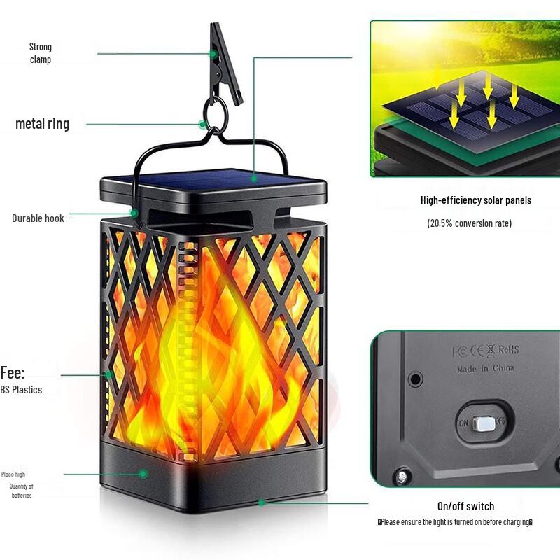 NuFeng Solar Powered Metal Flame Effect Hanging Lantern