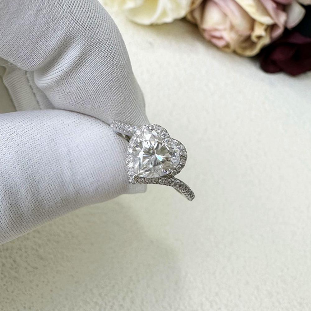 Vinregem 100% 925 Sterling Silver 3EX VVS1 D Color Heart Cut 7*7 MM 1.2CT Real Moissanite Diamonds Ring for Women Wedding Party Fine Jewelry Gifts
