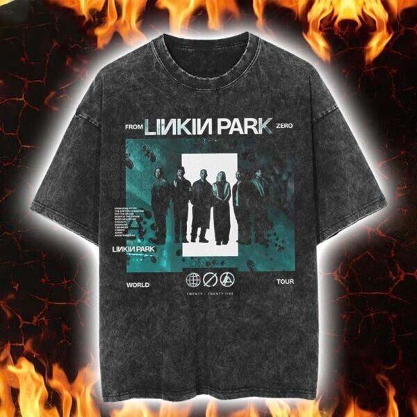 Trendy Linkin Park From Zero World Tour 2026 Teal Photo Vintage Washed T-shirt XL