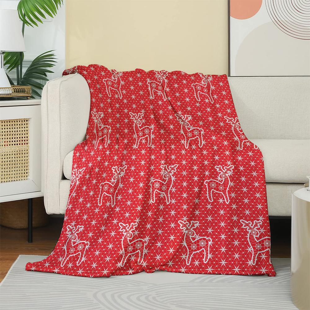 

1PC Throw Christmas Red Stripe Flannel Blanket Reindeer Xmas Holiday Throw Soft Light Holiday Decor Blankets Throws Pefect Gifts 75cmx90cm