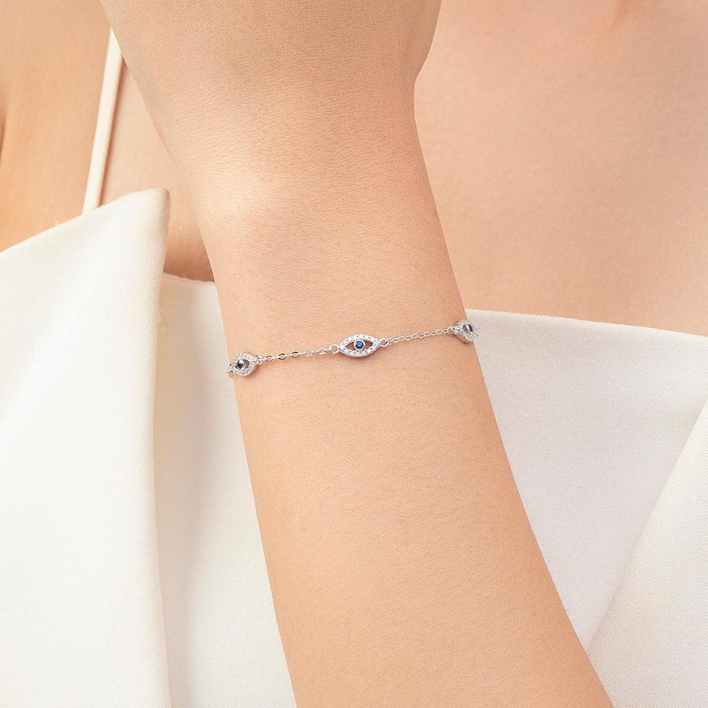 Modian S925 Sterling Silver Devil's Eye Diamond Bracelet for Women - Light Luxury European American Style.