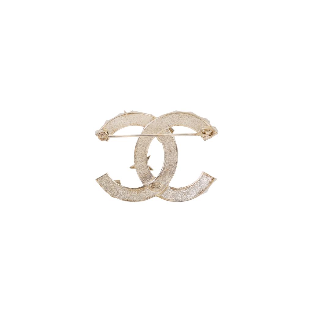 Chanel Double C Pearl Metal Crystal Brooch Women Accessories Gold AB8061-B07808-NH431