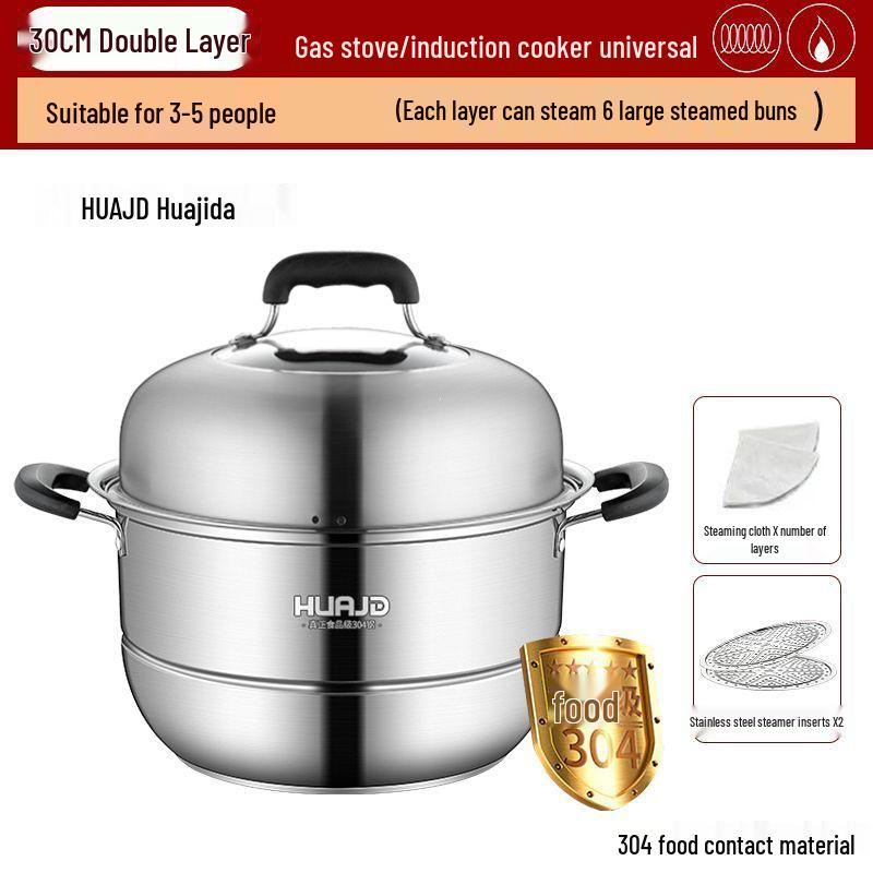 304 Stainless Steel Double Layer Steamer Pot for Induction & Gas Stoves - Multi-Functional, Thickened, Food Grade