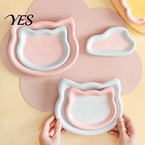 Flat Cat Plate Ceramic Cats Feeding Bowl, Whisker Friendly Kitten Food Dish, Anti Fatigue Dish Wide Shallow Pet Feeder for Dry Wet