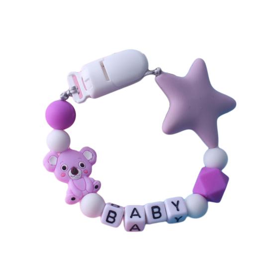 Pulsera de silicona con cuentas de estrella de koala para la dentición, chupete con clip y cadena