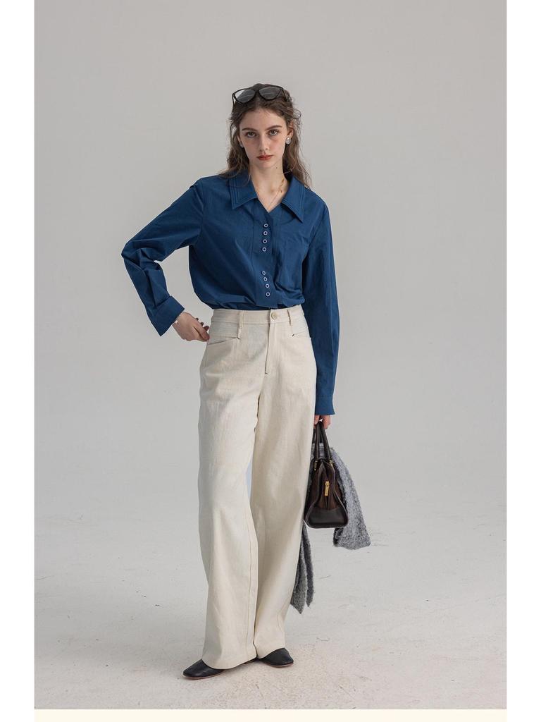 Dailyart "Blue Wave Sea Salt" Women's Embroidered Slim-fit Commute Shirt