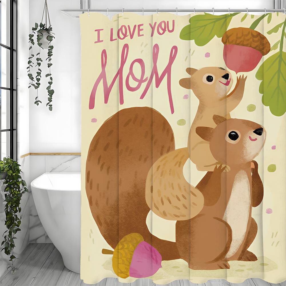 

Happy Mother s Day cute cartoon squirrel pinecone shower curtain, bathroom decorative shower curtain, waterproof shower curtain 90*180cm