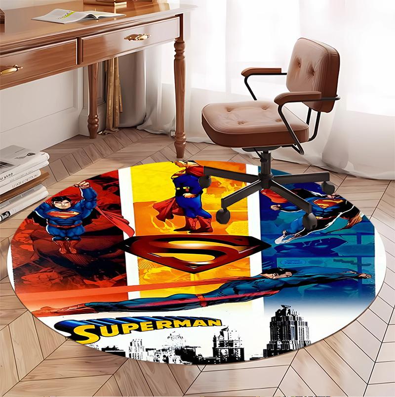 Superman Pattern Round Rug, Indoor/Outdoor Mat, for Picnic, Gameroom, Bedroom, Office, Living Room, Home Decor Carpet, Birthday Gift