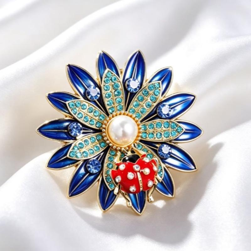 Crystal Sunflower Brooches For Women Unisex Lovely Ladybug And Flower Office Party Brooch Pin Gifts