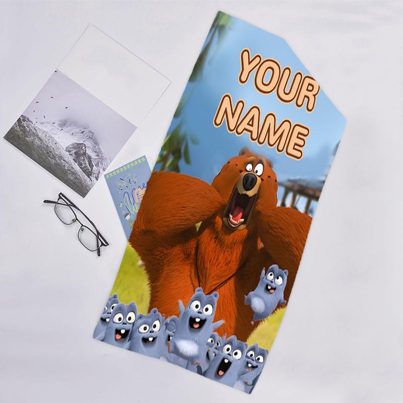 1pc Grizzy Bear Beach Towel with Custom Name, Beach/Swimming/Bath/Picnic/Camping Towel, Suitable for Seaside Beaches
