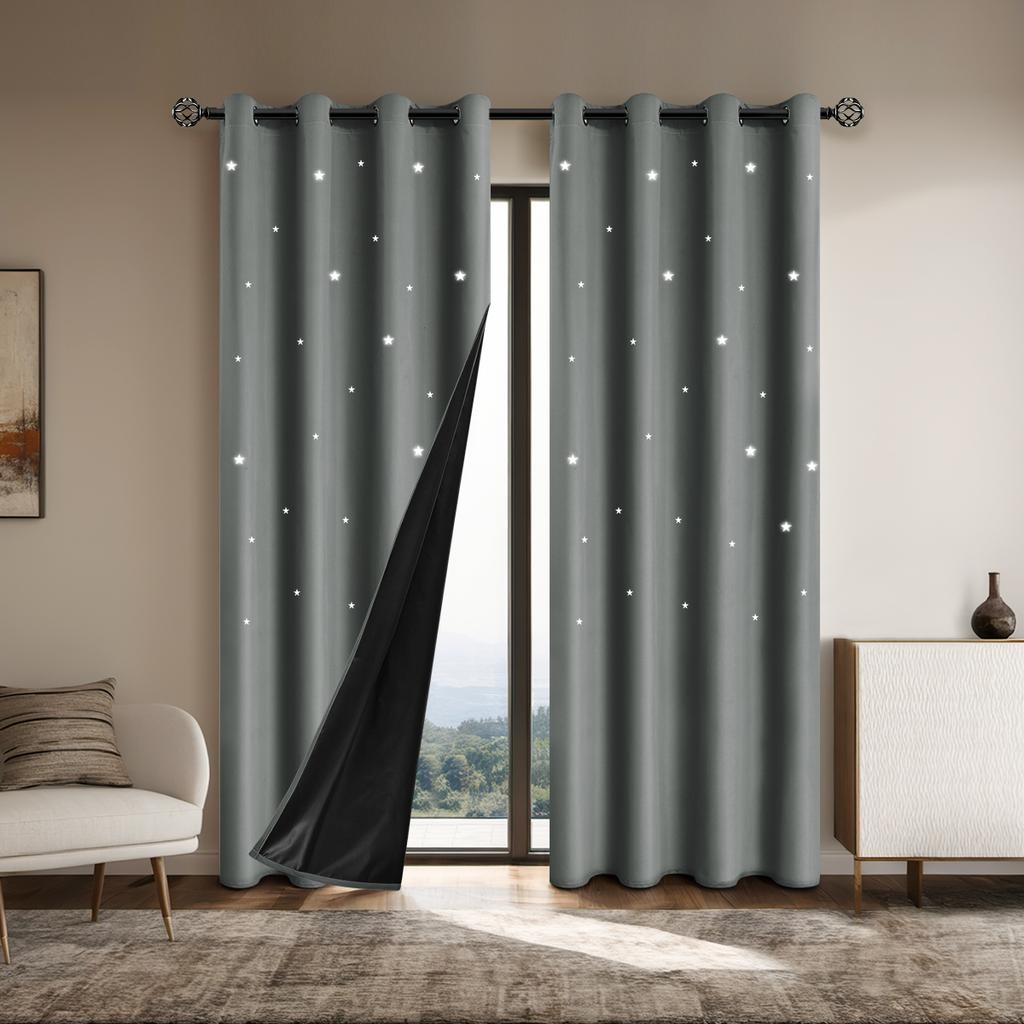 1pc Romantic Hollow Star Blackout Drape Panels, Full Light Blocking Textured Window Curtains for Bedroom, Living Room