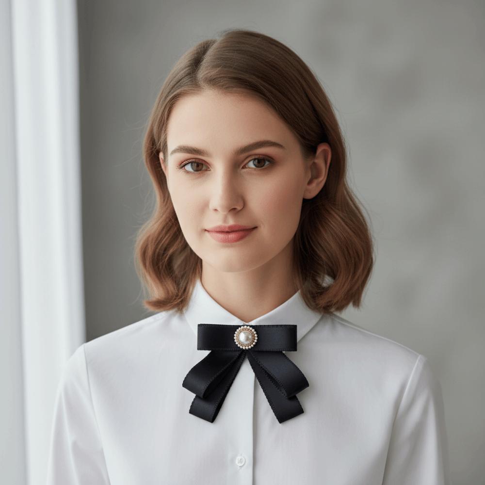 Solid Color Black Bow Necktie Pearl Funerals Memorial Pin Simple Ribbon Badge Brooch  Parties