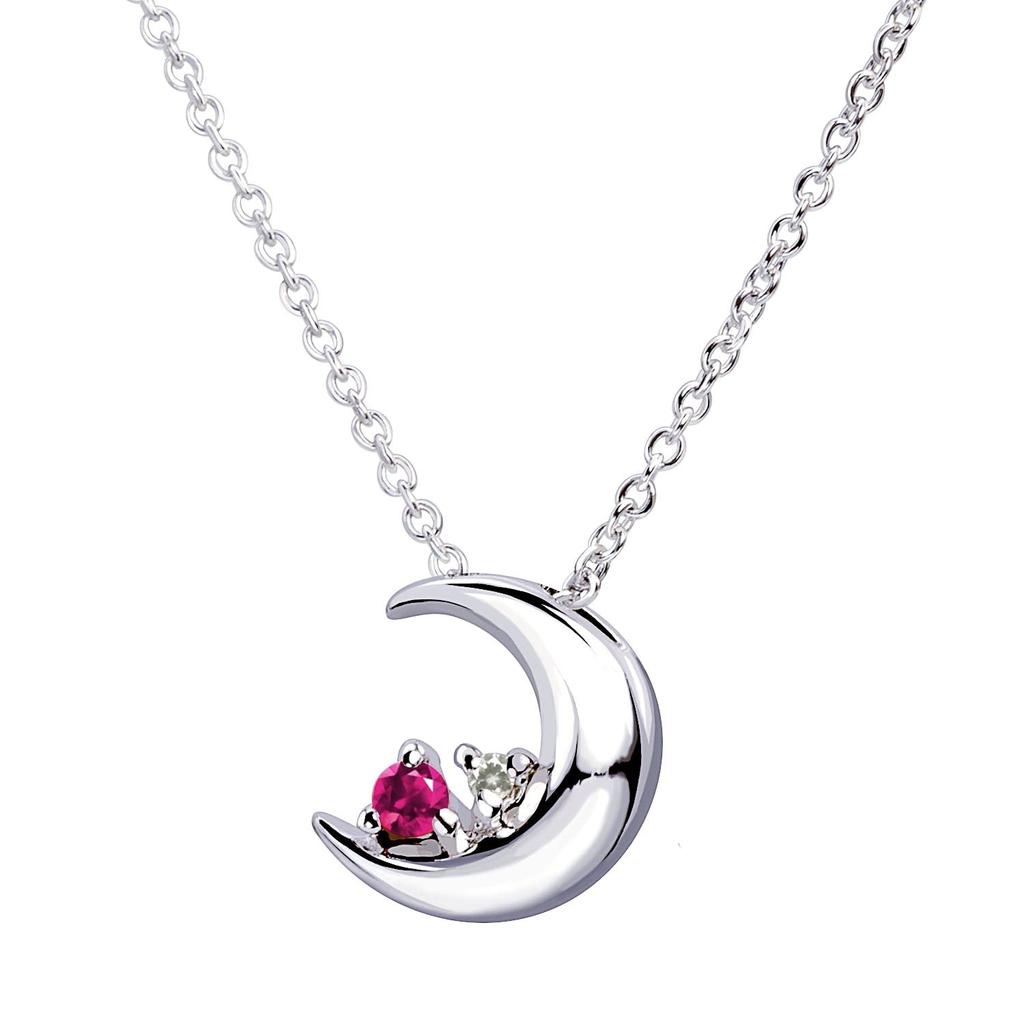 Crescent Moon Necklace Natural Diamond X July Birthstone Ruby Silver Brown Teddy Bear [Sears] Women's E-1625-tdt-01-b07