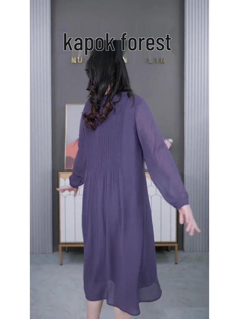 Jarní šifonové šaty s plisováním ve větších velikostech pro ženy středního věku