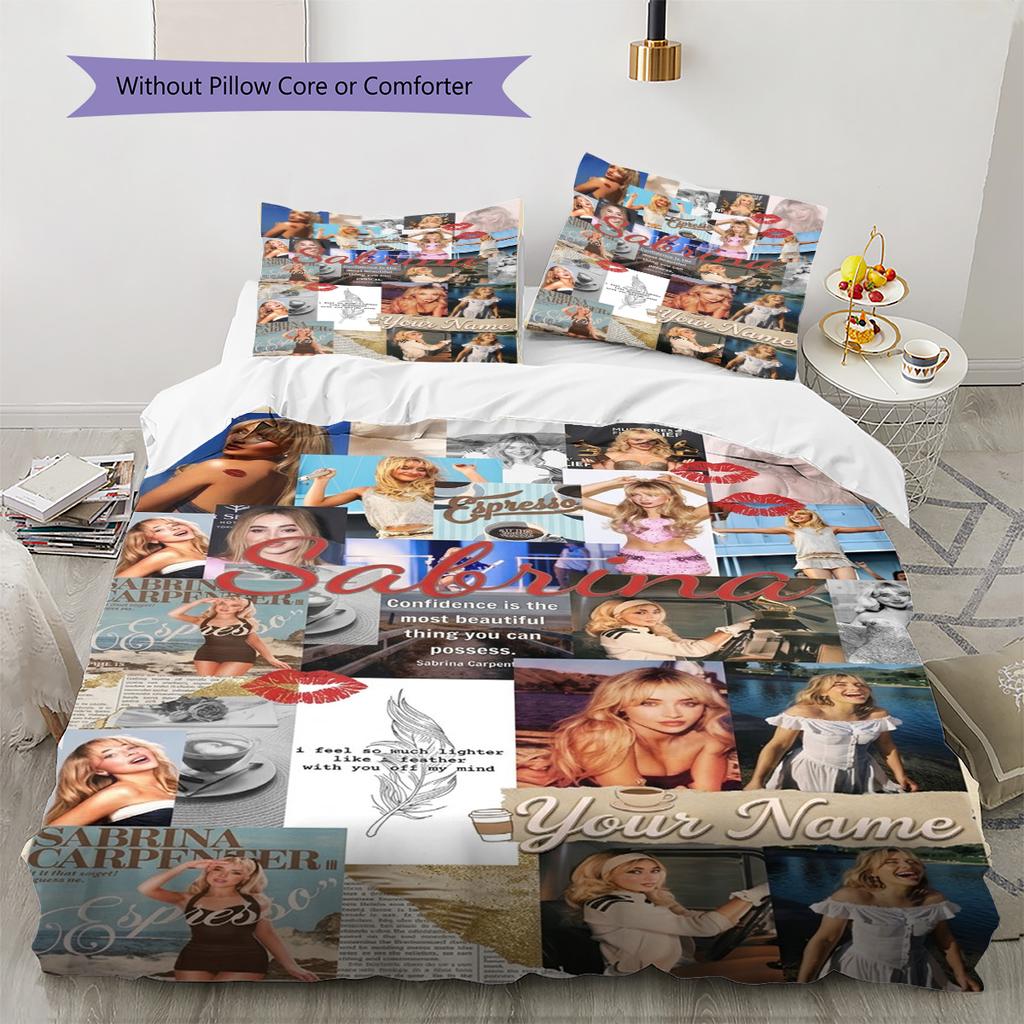 Name Custom Sabrina Carpenter Pattern Bedding Set Quilt Cover Pillowcase Home Decor Gift (1 * Duvet Cover + 2 * Pillowcase, Without Core)
