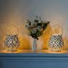 TRIROCKS Moroccan-Style Metal Table Lamps, Set of 2, 18cm Tall, Cordless, with LED Fairy Light Bulbs, Ideal for Home, Living Room, Party, Tabletop,