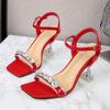 Rhinestone Shoes Stiletto Square Toe Strap Stiletto Slippers