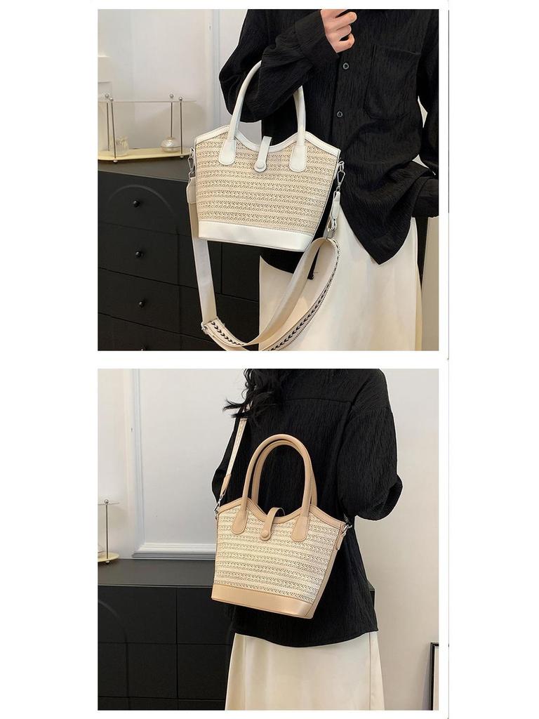 2025 Women's Large Capacity Summer Straw Bucket Shoulder Bag - Versatile Niche Design Tote