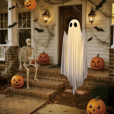 Halloweenská dekorace Venkovní houpací duch Ozdoba s LED světly Nastavitelná závěsná strašidelná duchová dekorace