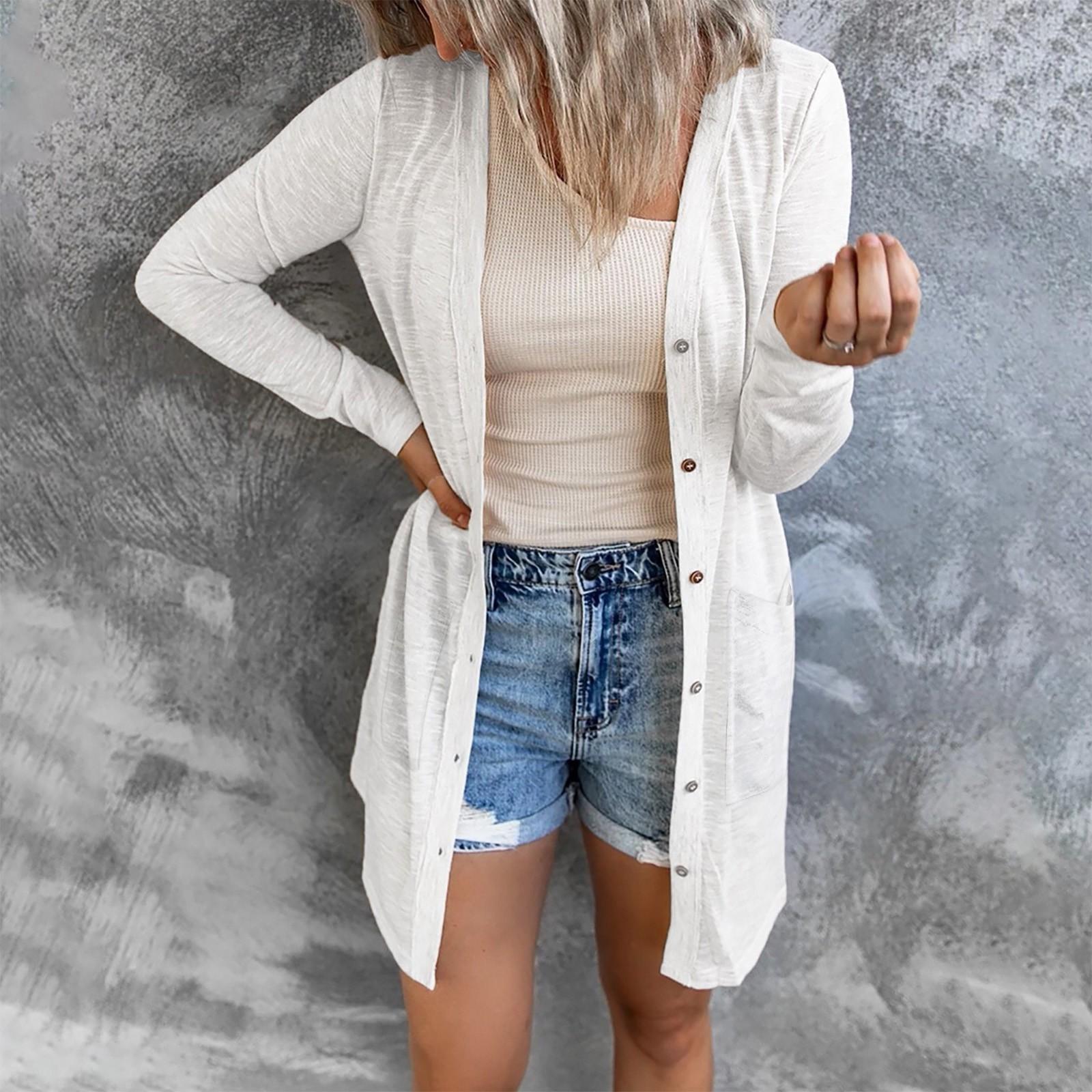 

Женский легкий кардиган с открытым передом и длинными рукавами на пуговицах, свободная верхняя одежда XL белый