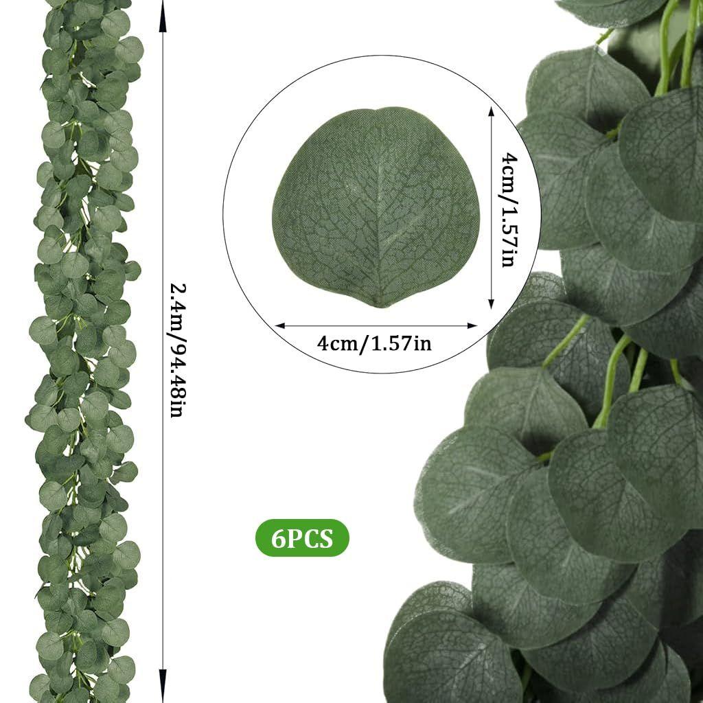 6 Pack Eucalyptus Garland, Artificial Eucalyptus Leaves Table Greenery Garland Wreath Vines Handmade Garlands for Wedding Backdrop Indoor Outdoor