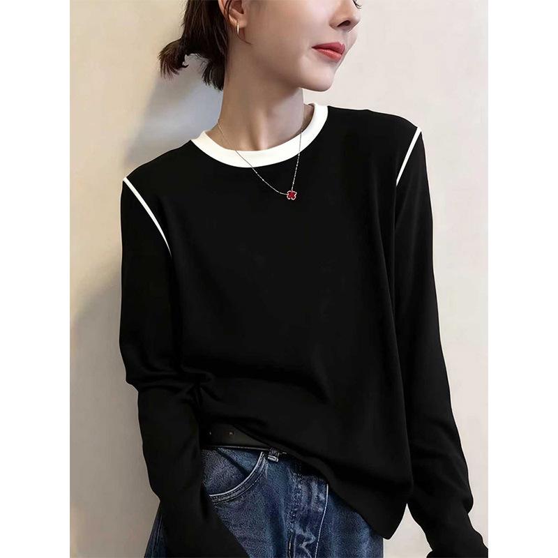 

Women s Velvet Color Block Long Sleeve T-Shirt - Warm, Versatile, Autumn/Winter Top M